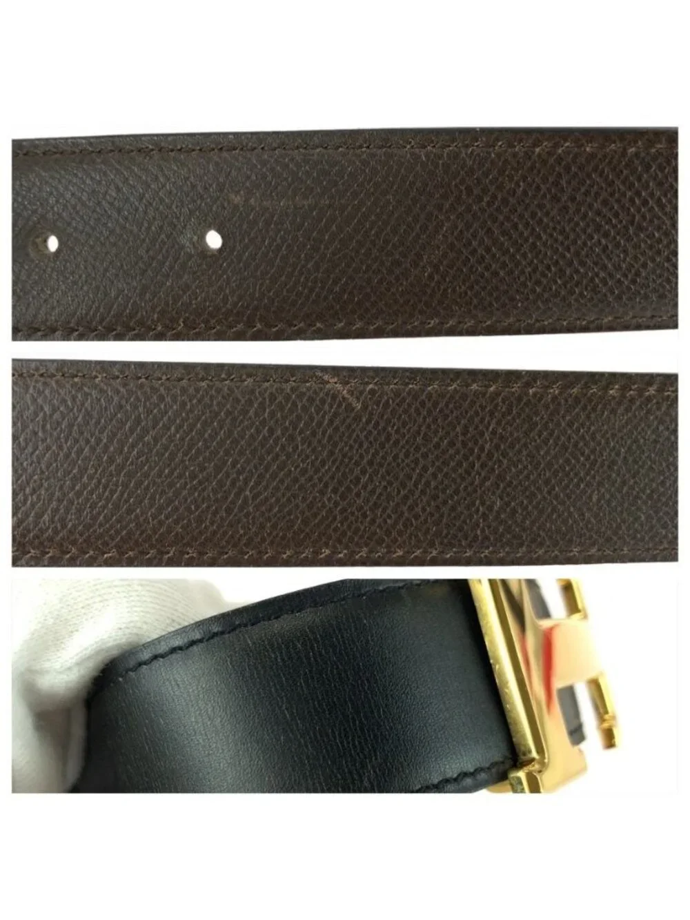 Hermes Constance H Buckle Reversible 65 Noir Black Brown Belt